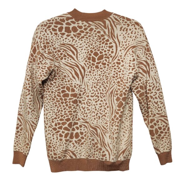 Ann Taylor Animal Pattern Knit Cardigan Size XS Light Bronze White - Picture 2 of 7